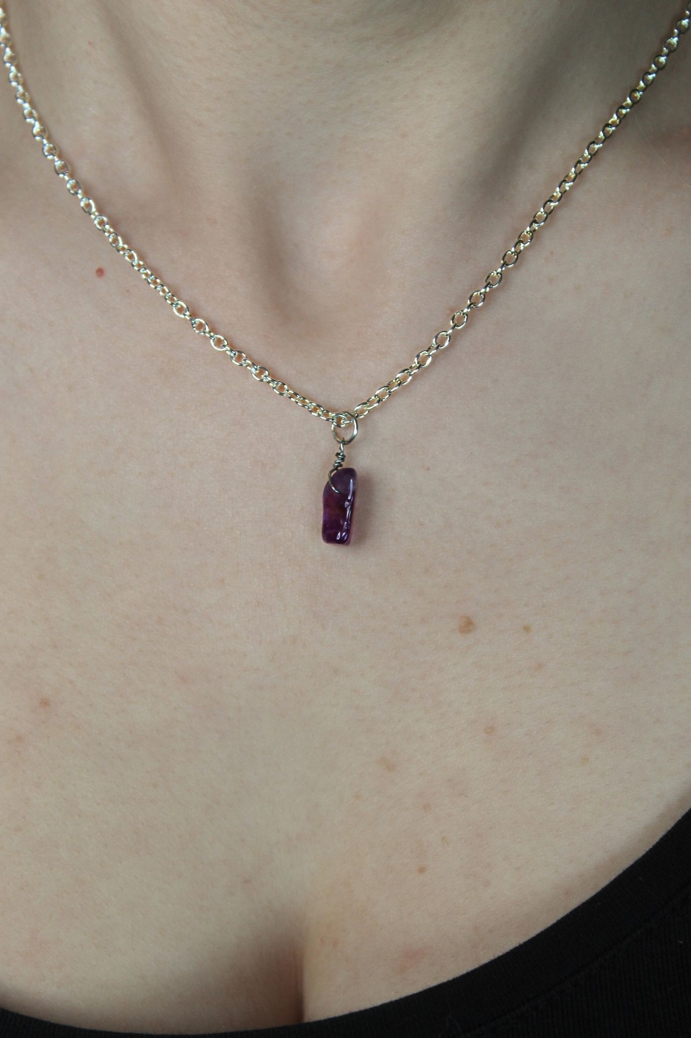 Small Amethyst Wire-Wrapped Pendant Necklace - Image 2
