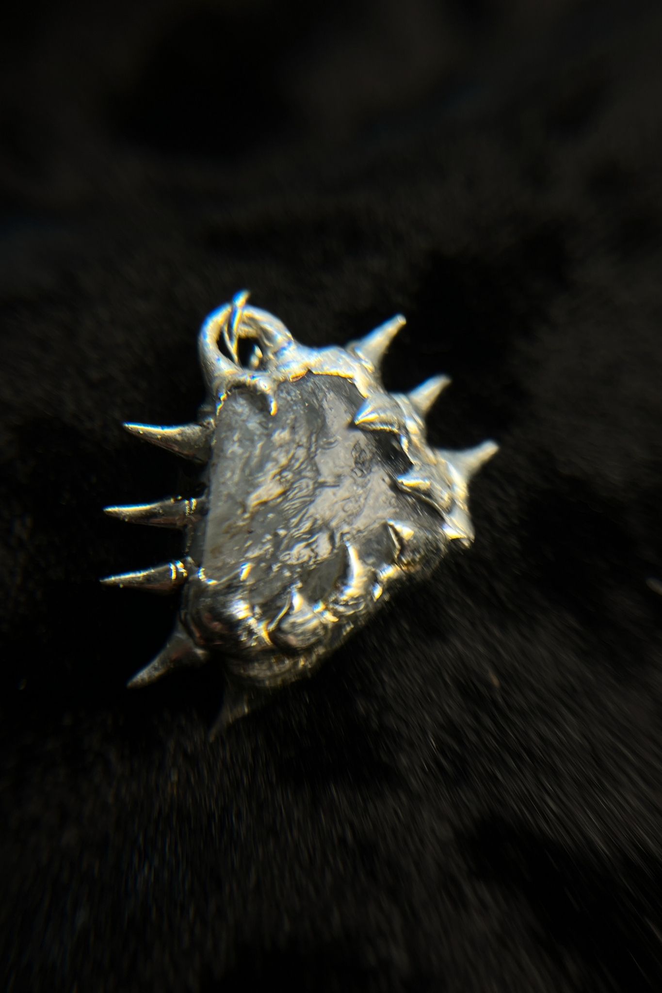 Soft Soldered Spiked Gray Stone Pendant Necklace - Image 2