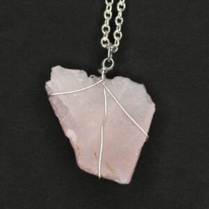 Wire-Wrapped Angular Rose Quartz Pendant Necklace