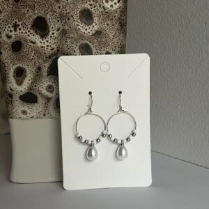 Silver Hoop Earrings with Faux Pearl