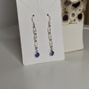 Faux Pearl & Blue Evil Eye Earrings