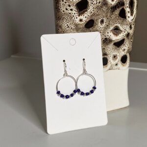 Silver Hoop Earrings with Dark Blue Beads